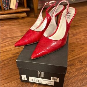 Pelle Red Genuine Eel Skin Slingback Heels Vintage